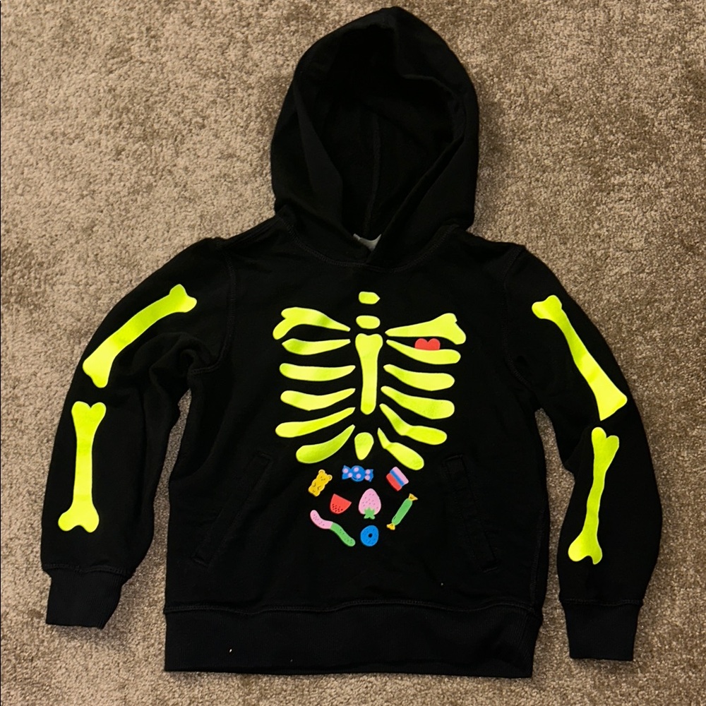 Hanna Andersson Black Hoodie with Neon glow in the dark Skeleton Design